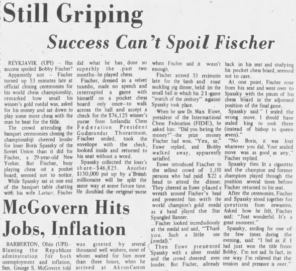 Success Can't Spoil Fischer